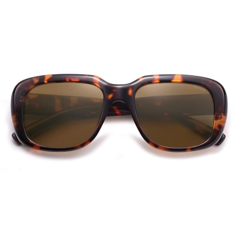 SOJOS Classic Thick Rectangle Polarized Sunglasses for Women Men Trendy 90s Square Frame Shades SJ2635,(Brown Tortoise Frame/Brown Lens) - Image 4