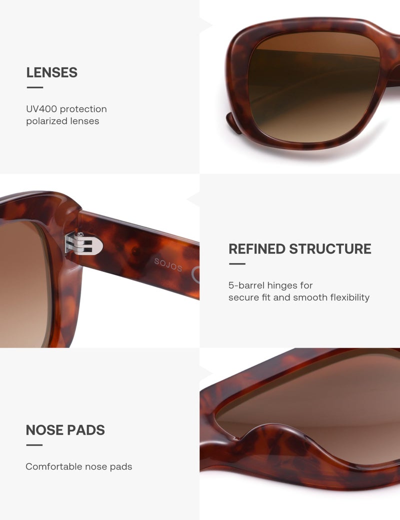 SOJOS Classic Thick Rectangle Polarized Sunglasses for Women Men Trendy 90s Square Frame Shades SJ2635,(Brown Tortoise Frame/Brown Lens) - Image 5