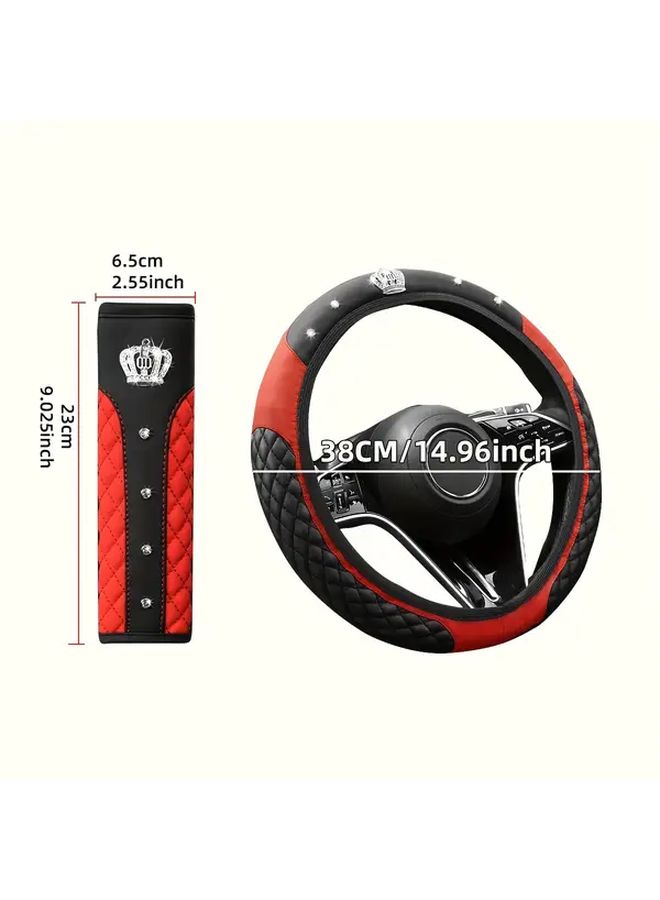 Red Universal Car Steering Wheel Cover Set With Daisy Vent Clips Non Slip Breathable - Image 2