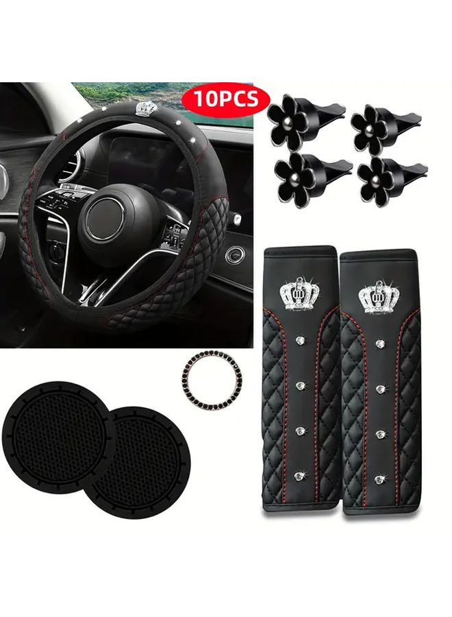 Red Universal Car Steering Wheel Cover Set With Daisy Vent Clips Non Slip Breathable - Image 3