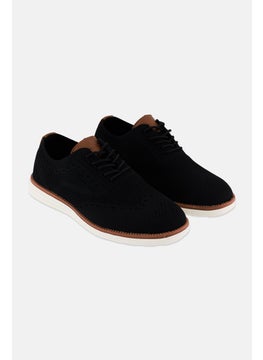 Algspar Men Brand Logo Lace Up Casual Shoes, Black  - Image 1