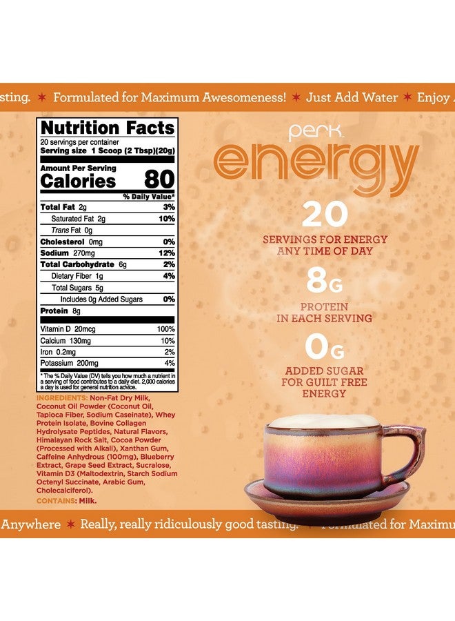 PERK Perk Energy Original Vanilla Caramel Steamer Flavored Drink Powder (20 Servings) - Gluten-Free, Peanut-Free - Image 2