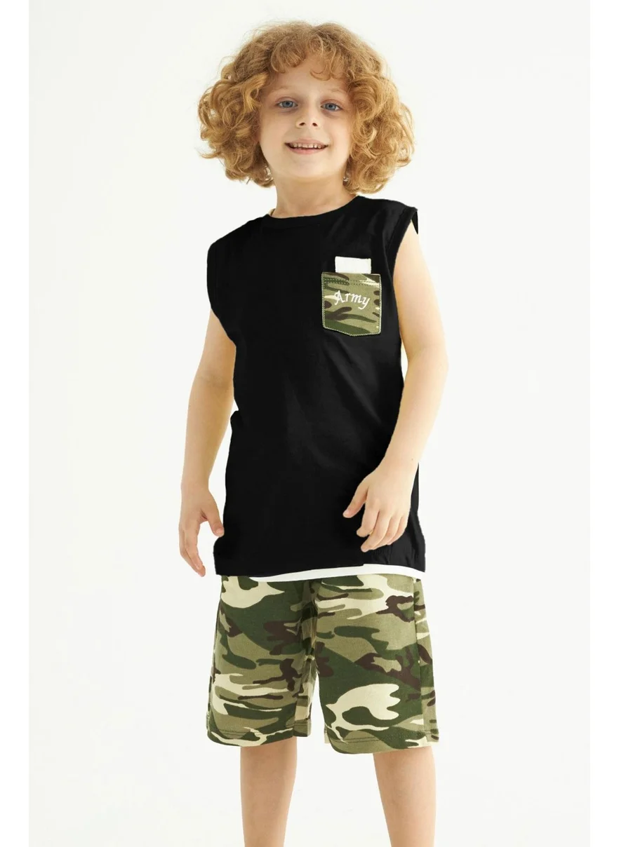 Zepkids Boy Camouflage Printed Pocketed Capri Suit 2-9 Years Old