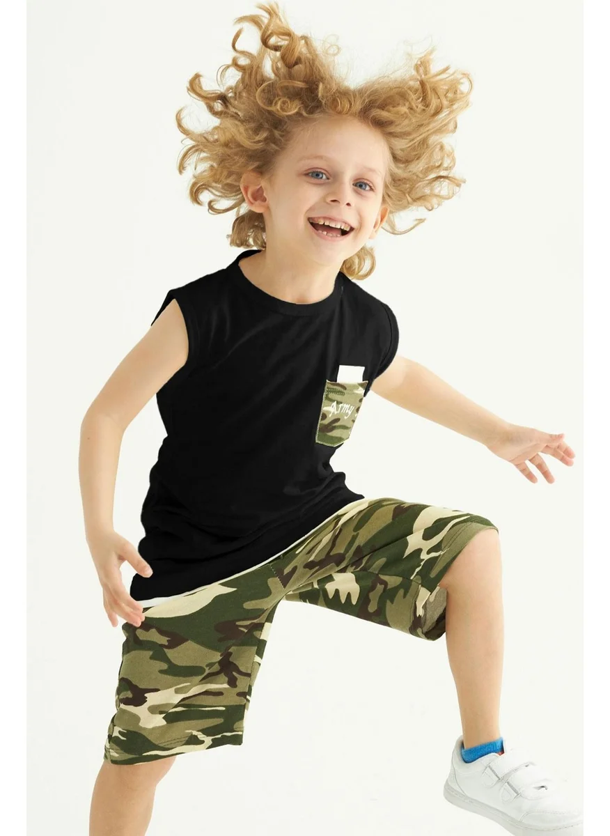 Zepkids Boy Camouflage Printed Pocketed Capri Suit 2-9 Years Old