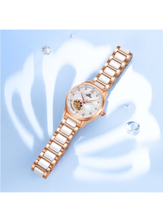 Ebohr Women'S Watch Butterfly Love Flower Ceramic Half Ceramic Ladies Mechanical Watch 50690428 Gift For Girlfriend - Image 4