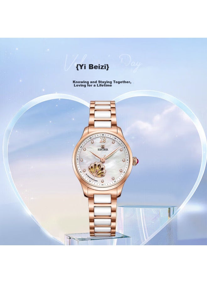 Ebohr Women'S Watch Butterfly Love Flower Ceramic Half Ceramic Ladies Mechanical Watch 50690428 Gift For Girlfriend - Image 2