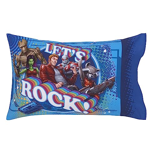 NoJo Marvel Guardians of The Galaxy Blue Let's Rock 4 Piece Toddler Bed Set - Comforter, Fitted Bottom Sheet, Flat Top Sheet, and Reversible Pillowcase - Image 5