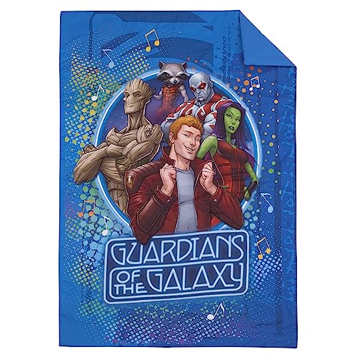 NoJo Marvel Guardians of The Galaxy Blue Let's Rock 4 Piece Toddler Bed Set - Comforter, Fitted Bottom Sheet, Flat Top Sheet, and Reversible Pillowcase - Image 2