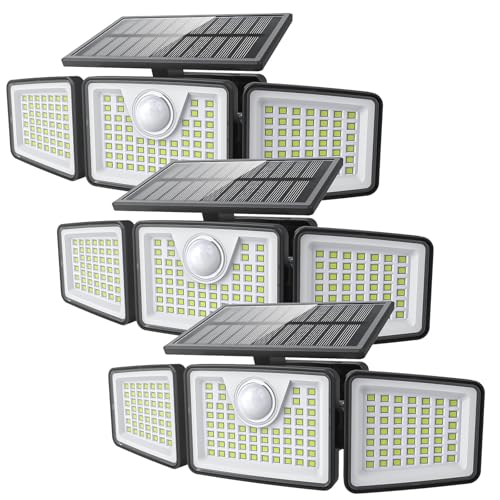 daphino 2500LM Solar Lights Outdoor with Motion Sensor3 Head 270 Wide Angle Street Area LightsIP65 Waterproof Security Lighting with 3 ModesRemote3 Pcs - Image 1