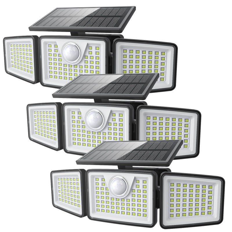 daphino 2500LM Solar Lights Outdoor with Motion Sensor3 Head 270 Wide Angle Street Area LightsIP65 Waterproof Security Lighting with 3 ModesRemote3 Pcs - Image 2