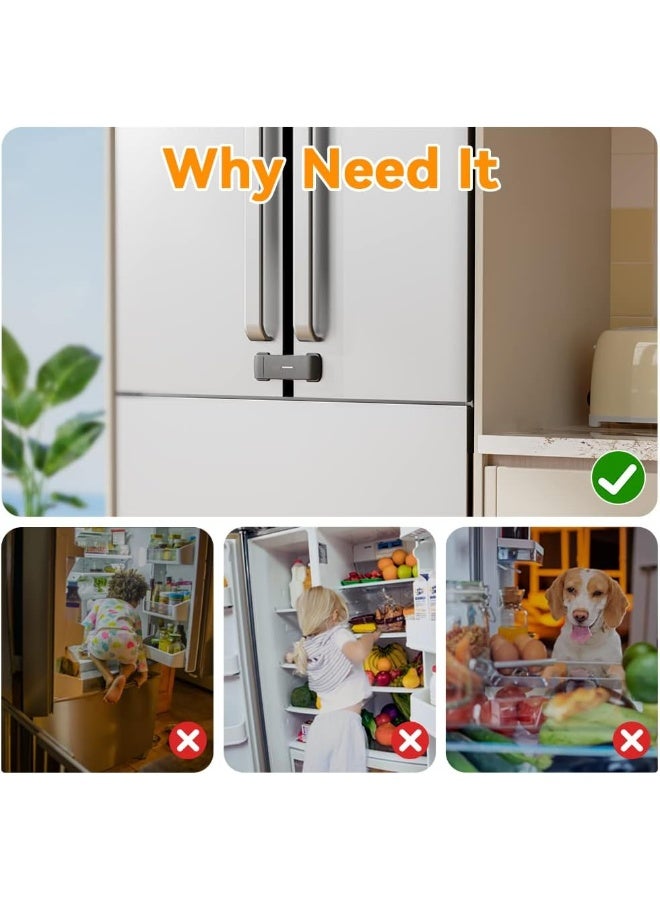 EUDEMON Updated French Fridge Lock French Door Refrigerator/Freezer Lock Apply to Max 2.28"(58mm) Two Door Gap Distance, Cabinet Cupboard Lock for Kids & Babies, Easy to Install (1 Pack, Black) - Image 2