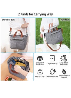 Arabest Large Insulated Lunch Bag, Lunch Tote Bag for School Office Picnic Beach(Grey)  - Image 2