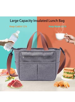 Arabest Large Insulated Lunch Bag, Lunch Tote Bag for School Office Picnic Beach(Grey)  - Image 3