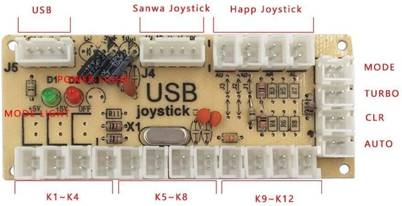 مشفر ألعاب عام SJJX لـ 2 لاعبين بنمط HAPP بدون تأخير، USB لعصا التحكم، لـ MAME و Raspberry Pi 1/2/3 و RetroPie ومشاريع DIY - Image 5
