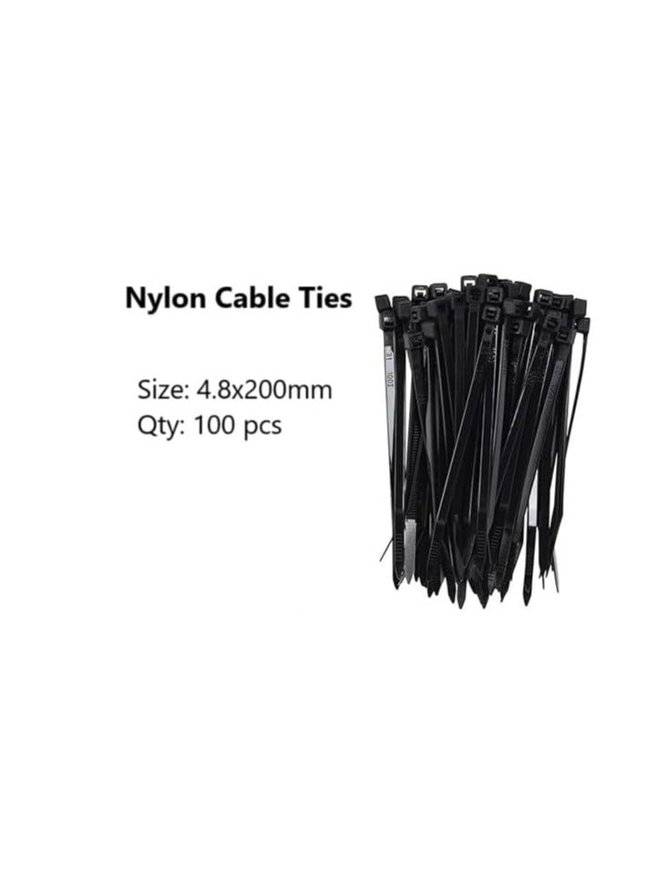 Nylon Cable Ties Black 100 Pieces Pack Durable Self-Locking Design Wire Ties Indoor Outdoor Use Zip Ties (4.8x200mm) - Image 4