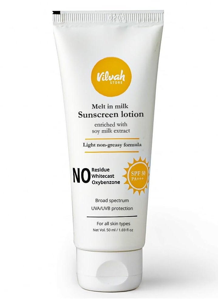 Melt-In-Milk Sunscreen For All Skins Spf 50 Pa+++ With Soy Milk Extract Lightweight, No White Cast , For Men & Women