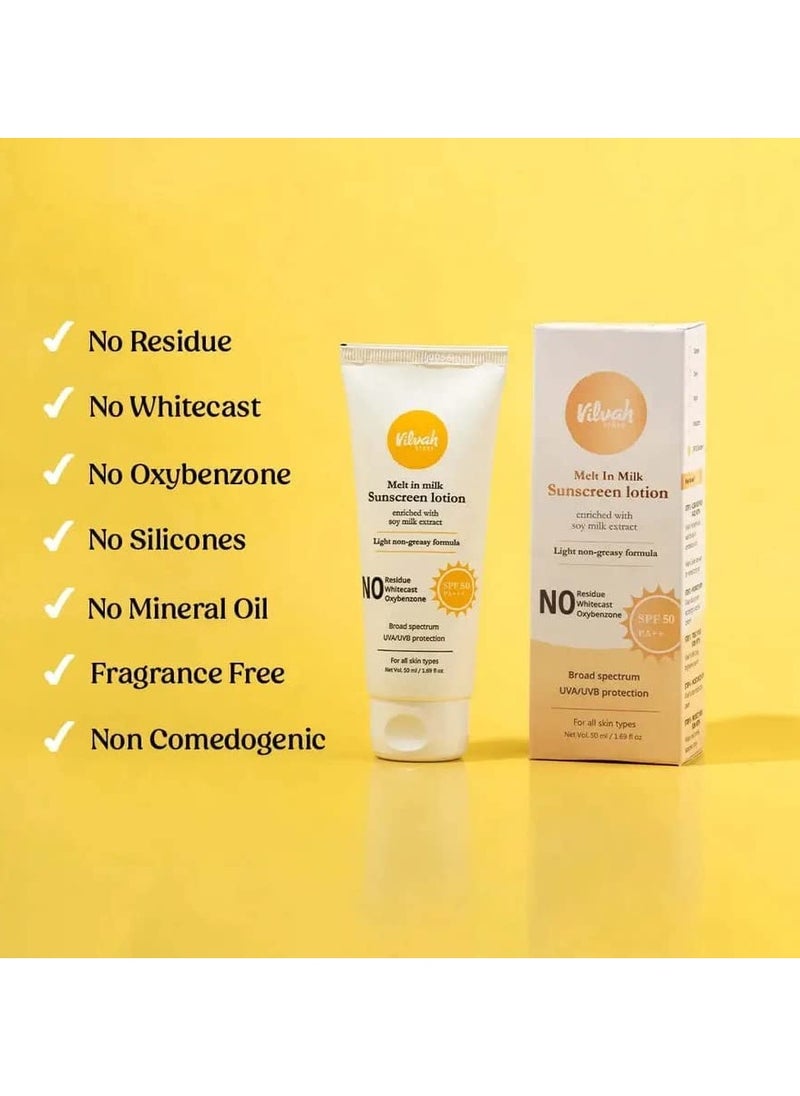 Melt-In-Milk Sunscreen For All Skins Spf 50 Pa+++ With Soy Milk Extract Lightweight, No White Cast , For Men & Women