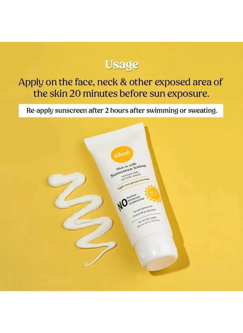 Melt-In-Milk Sunscreen For All Skins Spf 50 Pa+++ With Soy Milk Extract Lightweight, No White Cast , For Men & Women