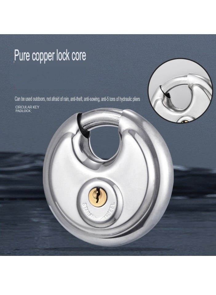 Keyed Padlock, Strong Durable Stainless Steel Disc Locker Lock, Waterproof Outdoors Gate Storage Unit Lock, Heavy Duty Padlock For Warehouse, Bags, Gym Storage, (1pc, 90mm) - Image 4