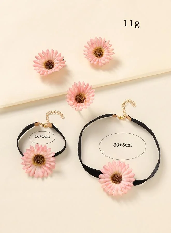 Take Two  Girls Light Pink Floral Necklace, Bracelet, Ring and Hair Clips Set for Women | Best Price UAE