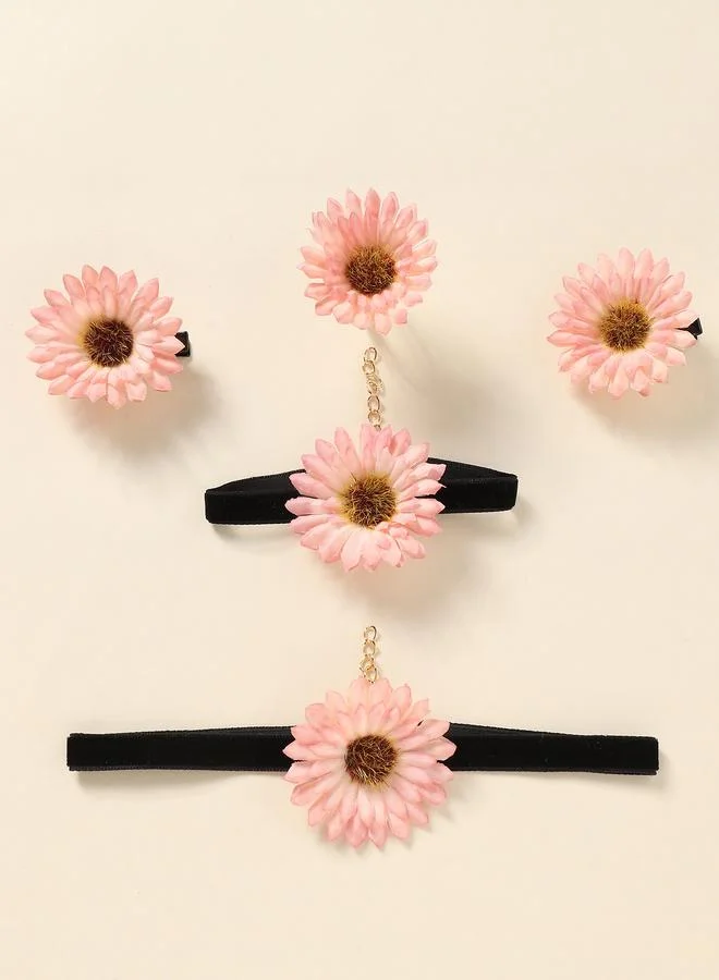 Take Two  Girls Light Pink Floral Necklace, Bracelet, Ring and Hair Clips Set for Women | Best Price UAE