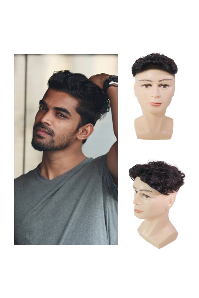 Men's natural short curly wig（(Real Human Hair ，men's natural style wig, natural black hair short wig human hair, 16x18cm） - Image 1