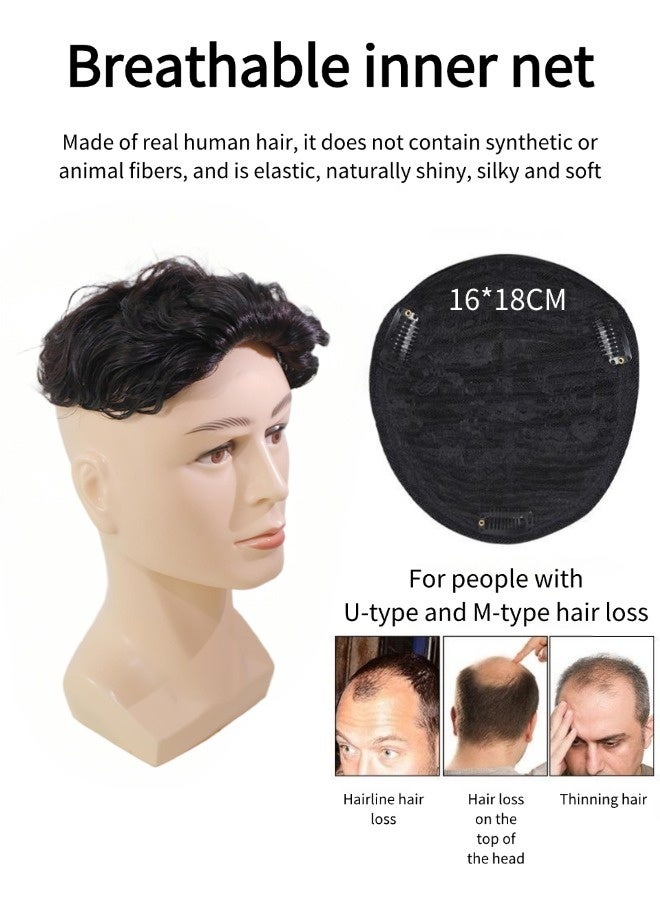 Men's natural short curly wig（(Real Human Hair ，men's natural style wig, natural black hair short wig human hair, 16x18cm） - Image 3