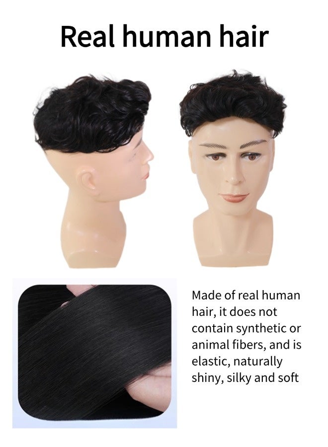 Men's natural short curly wig（(Real Human Hair ，men's natural style wig, natural black hair short wig human hair, 16x18cm） - Image 2