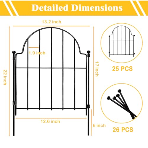 Blingluck Garden Fence, 22 in(H) x 27.5 ft(L) Arched Rustproof Metal No Dig Fence Garden Fence Border,Ground Stake Animal Barrier Fence for Rabbit Dog, Outdoor Landscape Decor for Yard & Patio,25 Pack - Image 4