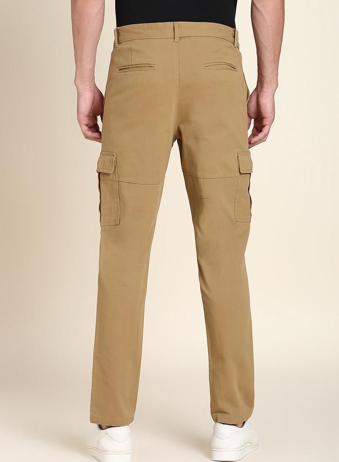 Dennis Lingo Men's Khaki 100% Cotton Solid Pattern Full Length Slim Fit Trouser - Image 5
