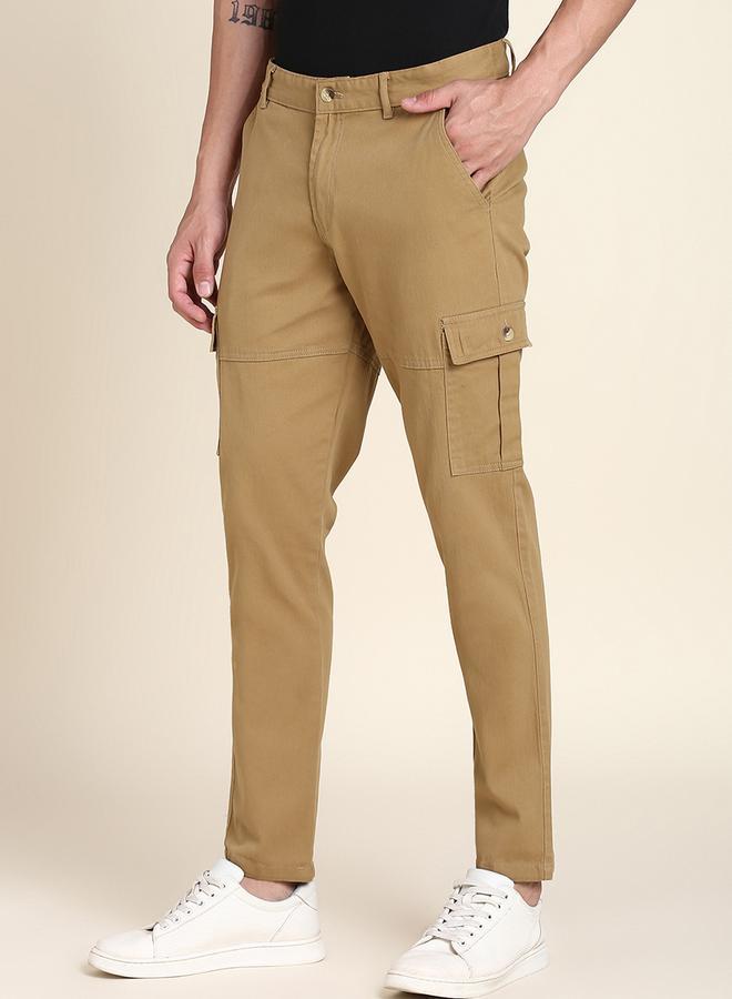 Dennis Lingo Men's Khaki 100% Cotton Solid Pattern Full Length Slim Fit Trouser - Image 3