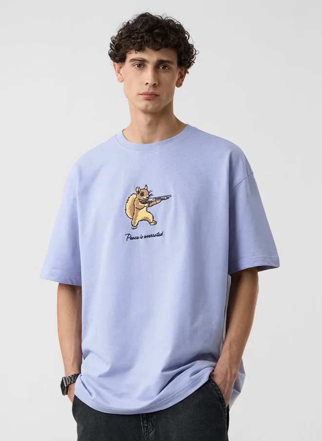 ذا سوليد ستور Oversized Graphic Print T-Shirt with Squirrel Design