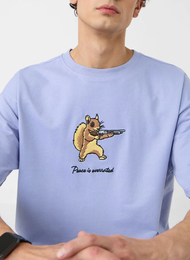 ذا سوليد ستور Oversized Graphic Print T-Shirt with Squirrel Design