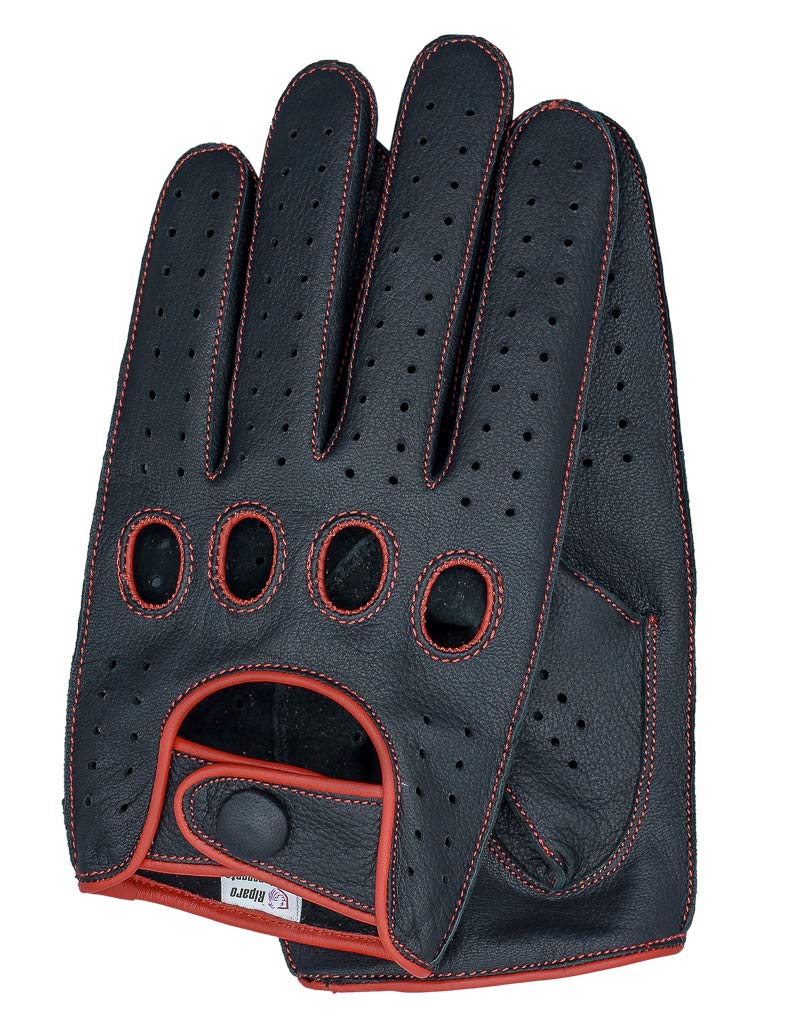 Riparo Genuine Leather Reverse Stitched Full-Finger Driving Gloves (Large, Black/Red Thread) - Image 5