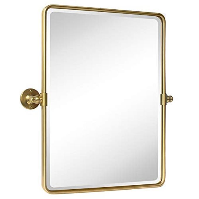 TEHOME 20 x 24 inch Farmhouse Gold Metal Framed Pivot Rectangle Bathroom Mirror Rounded Rectangluar Tilting Beveled Vanity Mirrors for Wall - Image 1