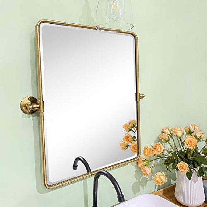 TEHOME 20 x 24 inch Farmhouse Gold Metal Framed Pivot Rectangle Bathroom Mirror Rounded Rectangluar Tilting Beveled Vanity Mirrors for Wall - Image 3