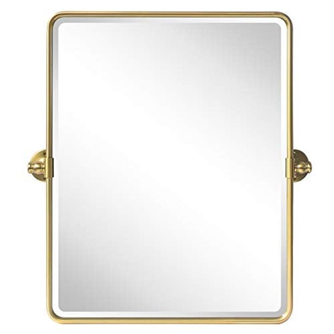 TEHOME 20 x 24 inch Farmhouse Gold Metal Framed Pivot Rectangle Bathroom Mirror Rounded Rectangluar Tilting Beveled Vanity Mirrors for Wall - Image 2