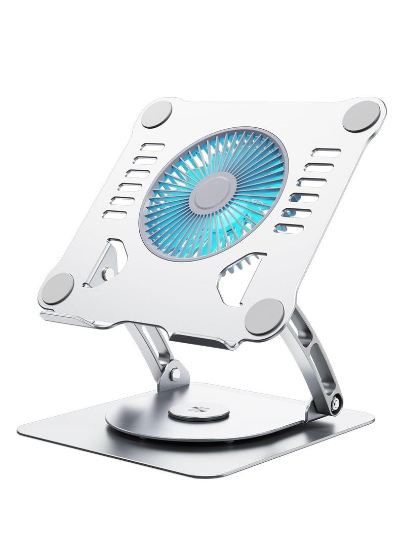 Laptop Cooling Stand with 3 Speed Fan 360° Rotation Adjustable Height Laptop Cooling Pad with Heat-Vent Aluminum Ergonomic Foldable Cooling Pad for MacBook Air Pro and All 10-15.6'' Notebook Silver  - Image 1