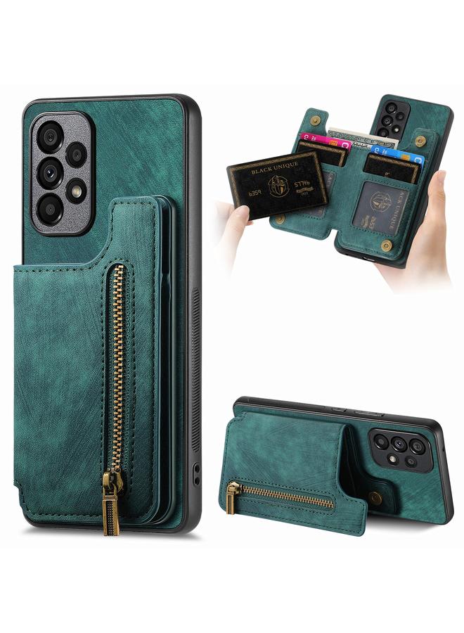 Green Tiger For Samsung Galaxy A52 4G/5G Retro Leather Zipper Wallet Back Phone Case(Green)