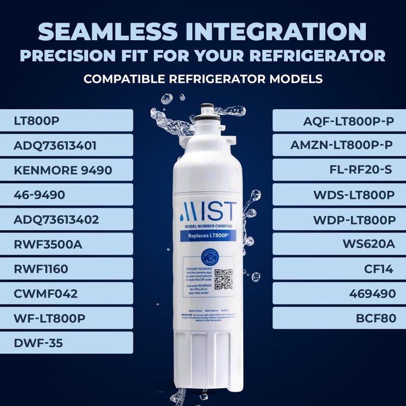 مست استبدال فلتر المياه Mist Lt800P لفلتر مياه الثلاجة Lg متوافق مع Adq736134 Lg Adq736134 Kenmore 9490 46-9490 469490 Adq73613402 Lg Lmxs30776S Lg Lsxs26366S (عبوتان) - Image 2