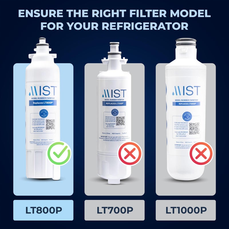 مست استبدال فلتر المياه Mist Lt800P لفلتر مياه الثلاجة Lg متوافق مع Adq736134 Lg Adq736134 Kenmore 9490 46-9490 469490 Adq73613402 Lg Lmxs30776S Lg Lsxs26366S (عبوتان) - Image 3