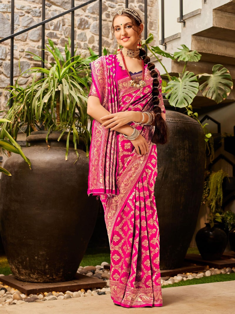 EthnicJunction Women's Silk Blend Woven Kanchipuram Saree With Blouse Piece - Image 4