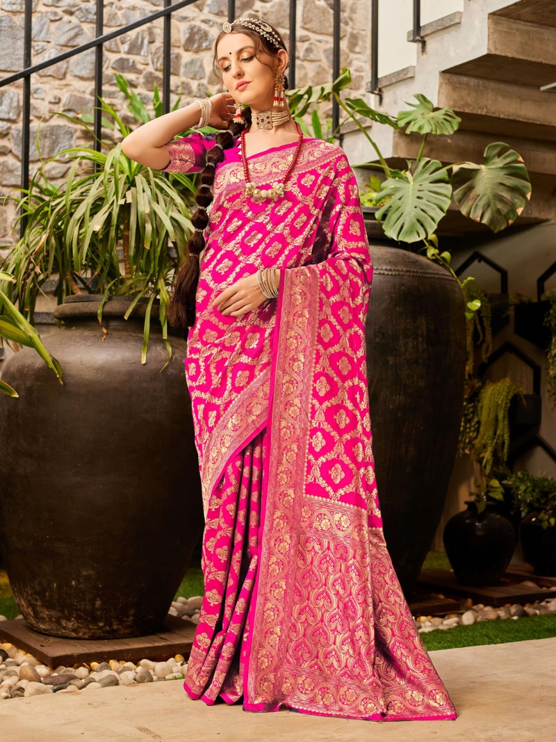 EthnicJunction Women's Silk Blend Woven Kanchipuram Saree With Blouse Piece - Image 3