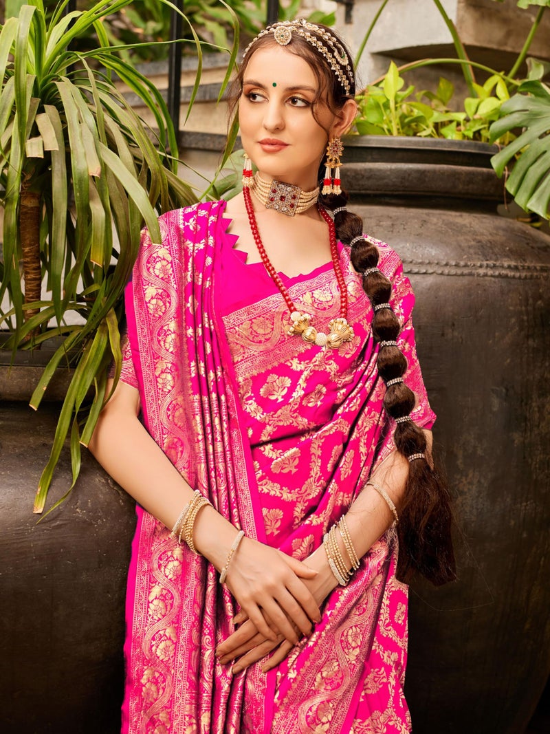 EthnicJunction Women's Silk Blend Woven Kanchipuram Saree With Blouse Piece - Image 2