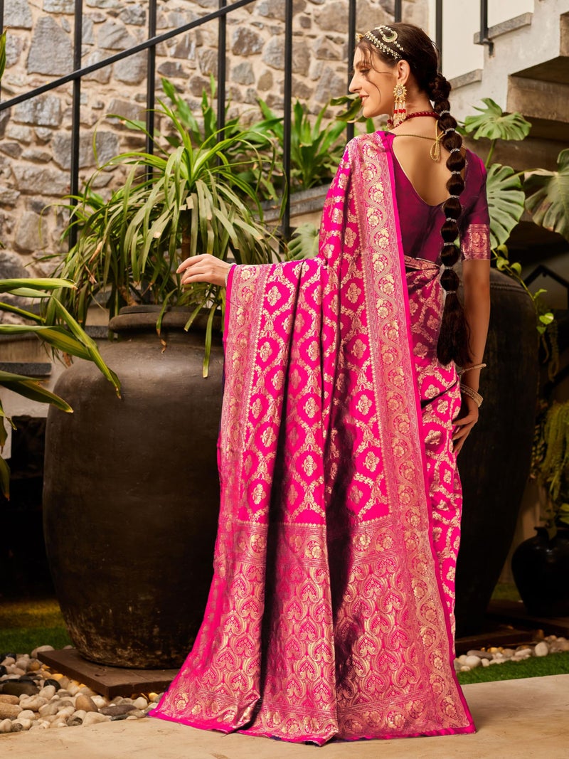 EthnicJunction Women's Silk Blend Woven Kanchipuram Saree With Blouse Piece - Image 5