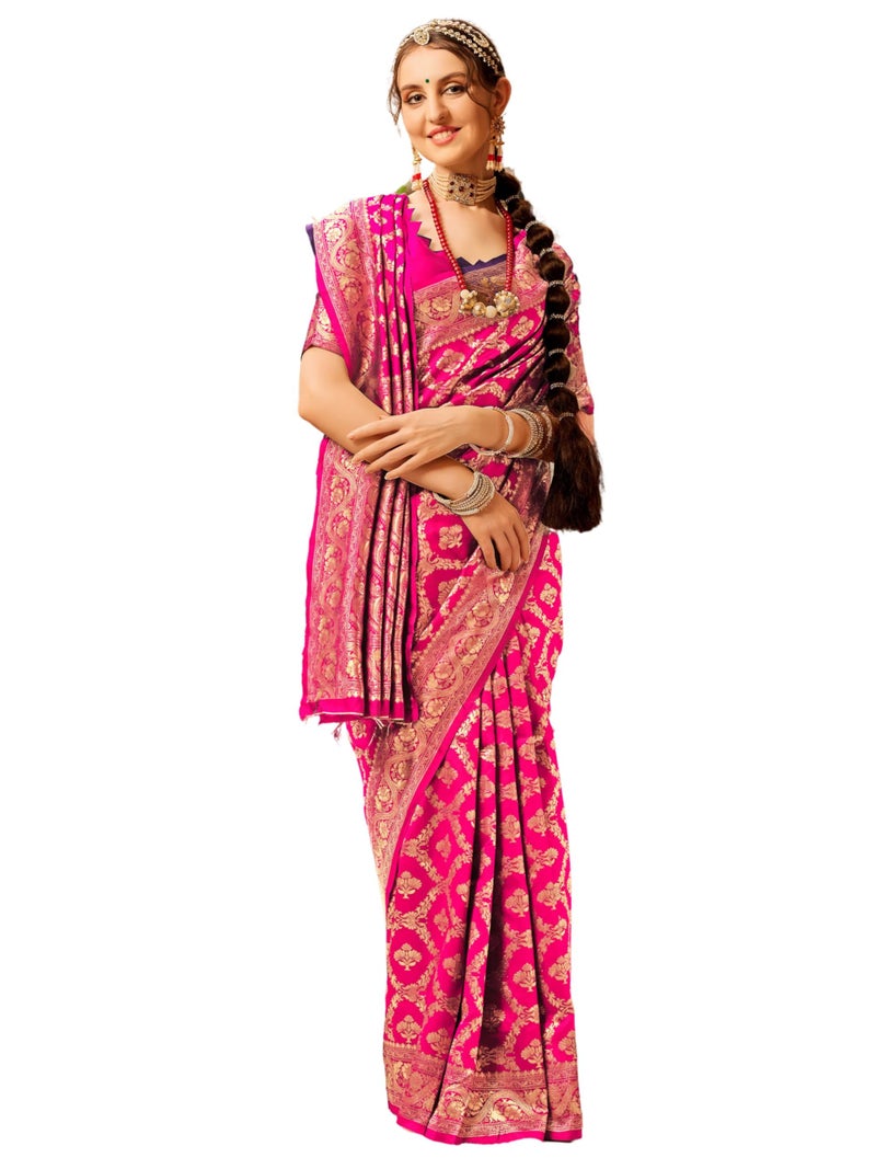 EthnicJunction Women's Silk Blend Woven Kanchipuram Saree With Blouse Piece - Image 1