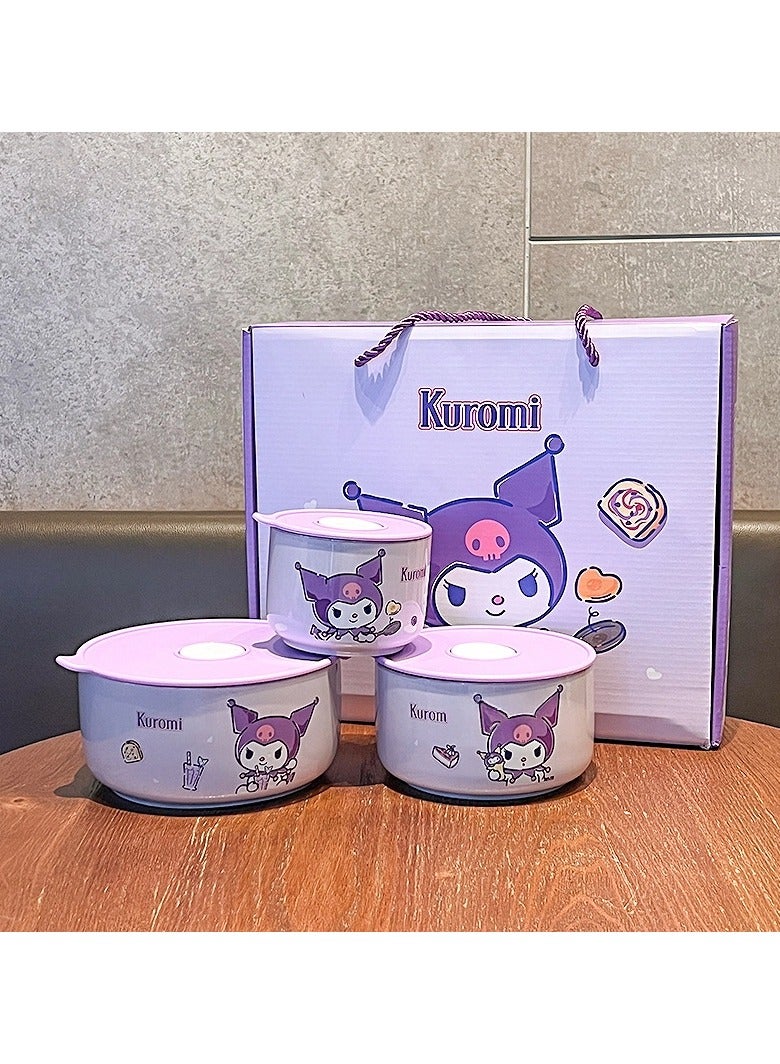 general Kuromi Sealed Lunch Box Set Ceramic Bowl Student Bento Box Cutlery Set easily meets the needs of food intake - Image 2