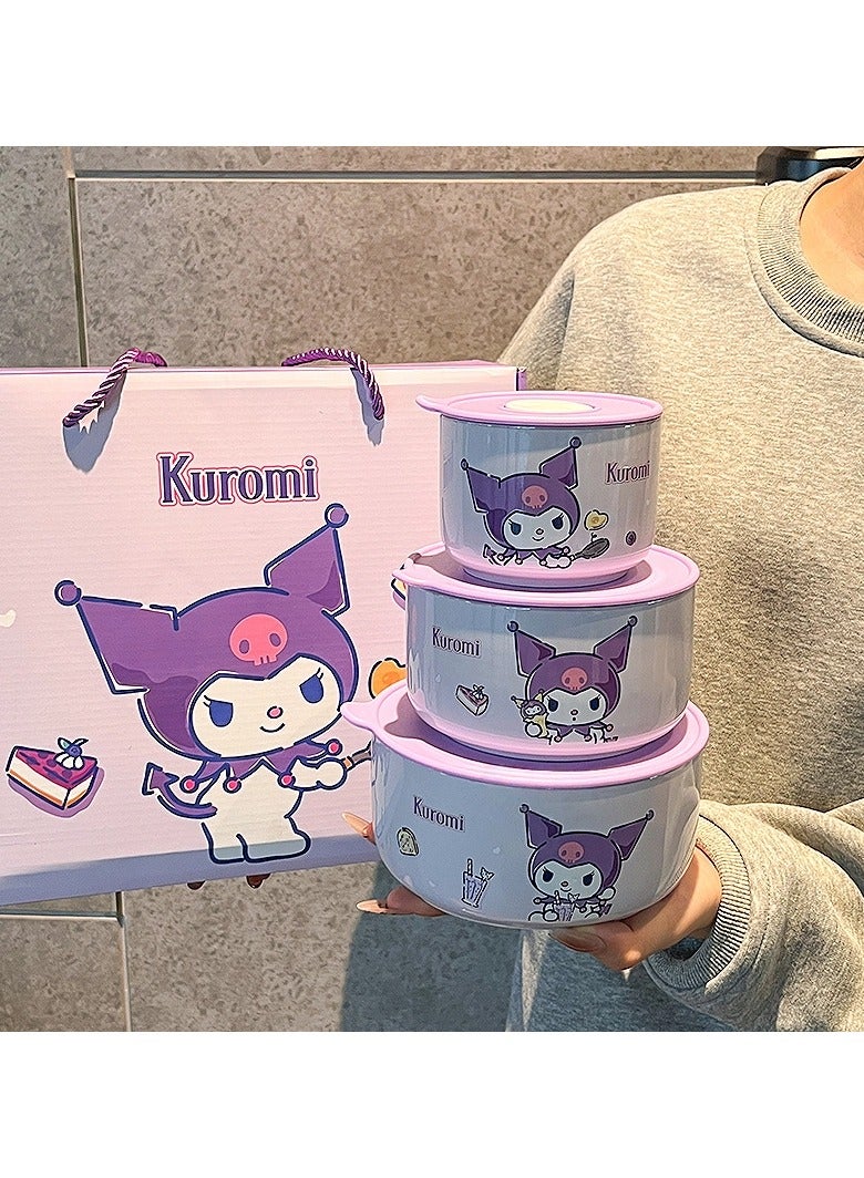 general Kuromi Sealed Lunch Box Set Ceramic Bowl Student Bento Box Cutlery Set easily meets the needs of food intake - Image 1