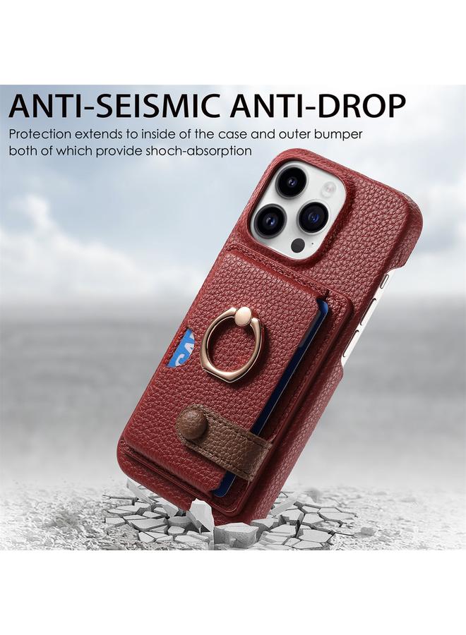 Zaboon Case For iPhone 13 Pro Litchi Leather Oil Edge Ring Card Back Phone Case - Image 2