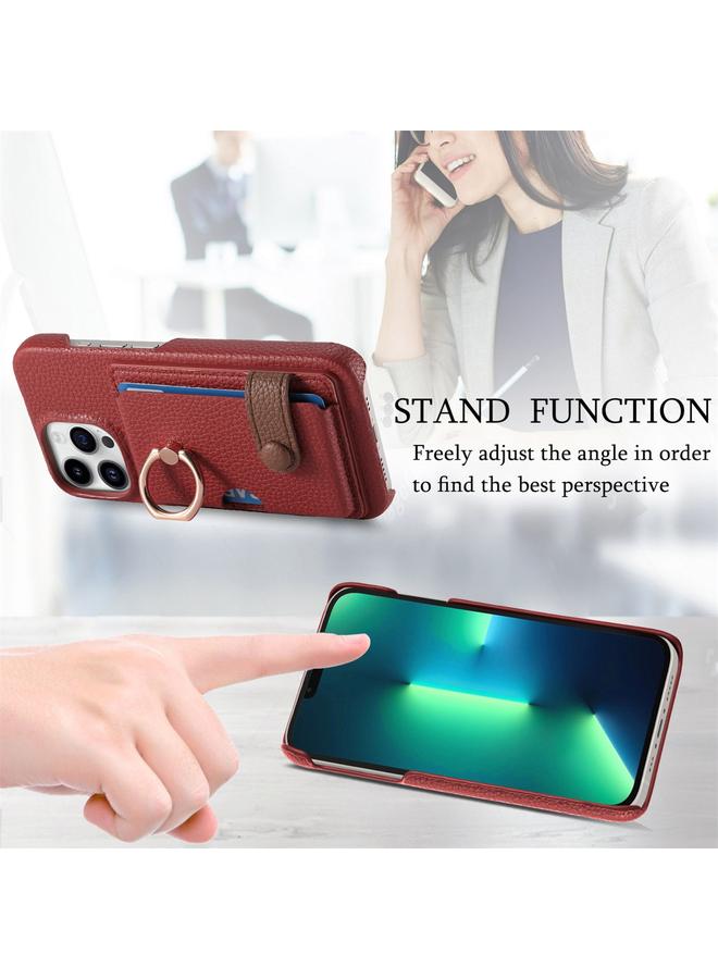 Zaboon Case For iPhone 13 Pro Litchi Leather Oil Edge Ring Card Back Phone Case - Image 5
